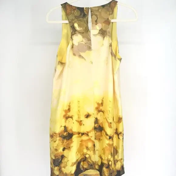 Robert Rodriguez 100% Silk Yellow Watercolor Print Size 8 Party Cocktail Dress - Picture 3 of 6